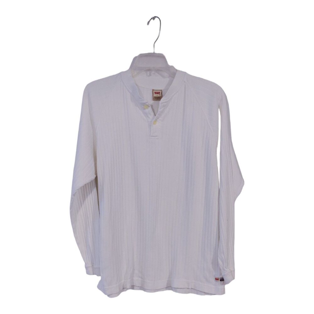 Levi's Men's White Long Sleeve Tee Shirt 1/4 Button Plain Blend Adult Size  L